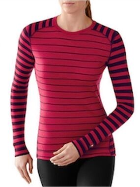 Smartwool 100% Merino Wool NTS Mid 250 Pattern Crew striped base layer. Medium